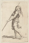 Soldier Holding a Cane with Both Hands, Walking Toward the Left