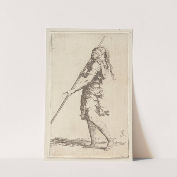 Soldier Holding a Cane with Both Hands, Walking Toward the Left by Salvator Rosa