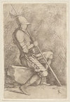 Soldier, Seated, in a Helmet, Holding a Cane
