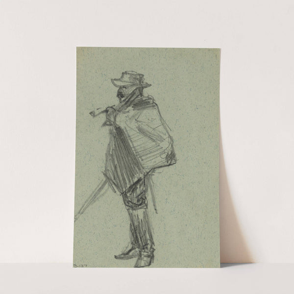 Soldier with blanket wrapped around shoulders by Alfred Rudolph Waud