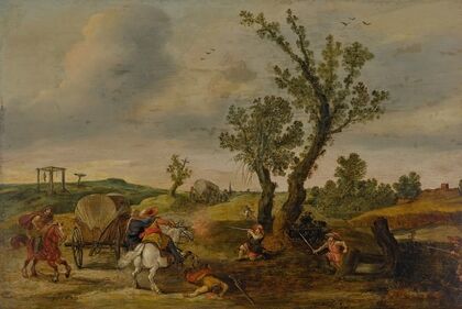 Soldiers ambushing a wagon