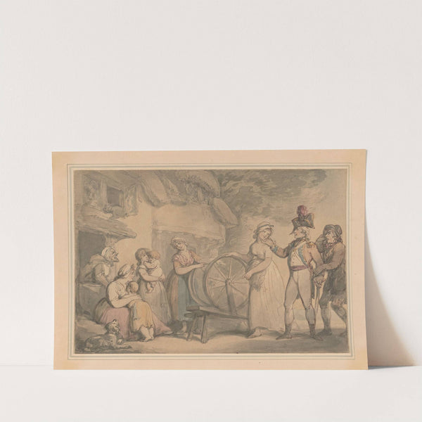 Soldiers and villagers, outside a farmhouse by Thomas Rowlandson