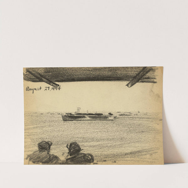 Soldiers looking at ship in the distance (1944) by Victor Alfred Lundy