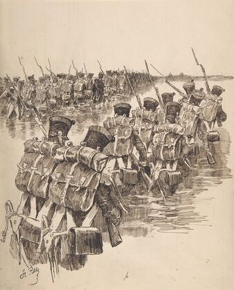 Soldiers Marching in Water