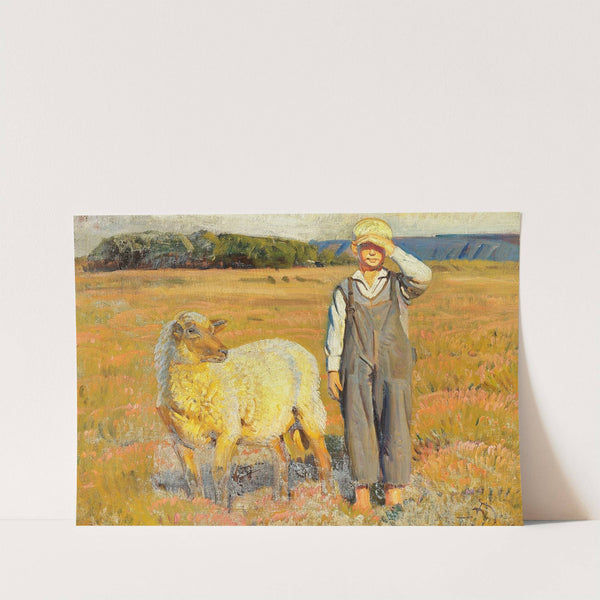 Sommerdag med en lille fårehyrde by Knud Sinding