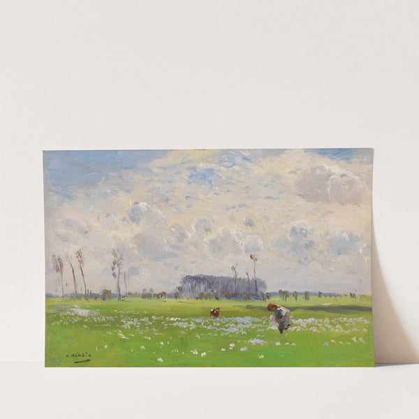 Sommerwiese mit blumenpflückenden Mädchen by Hugo Mühlig