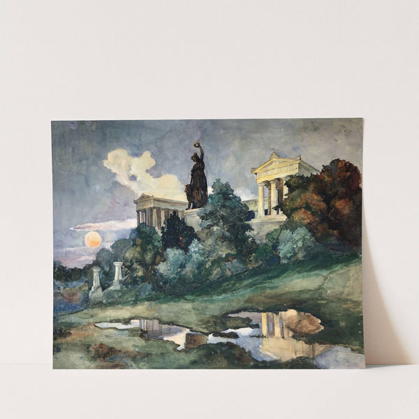Sonnenuntergang an der Bavaria und Ruhmeshalle in München by Otto Geigenberger