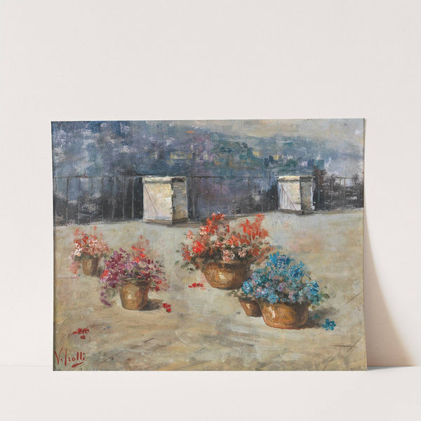 Sonnige Dachterrasse mit Blumentöpfen by Vincenzo Irolli