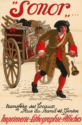 Sonor. Transfère ses locaux rue du Stand 48, Genève. Imprimerie – Lithographie – Affiches (ca. 1913)