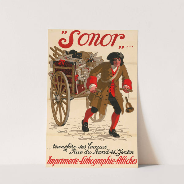 Sonor. Transfère ses locaux rue du Stand 48, Genève. Imprimerie – Lithographie – Affiches (ca. 1913) by Jules-Ami Courvoisier