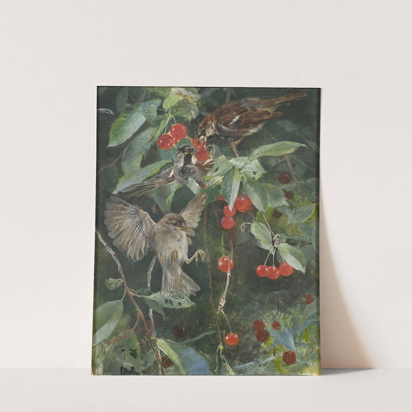 Sparrows in a Cherry Tree (1905) by Bruno Liljefors