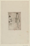 Spectacle – femme aux yeux bandés et homme en chapeau haut-de-forme tenant une badine (1895)