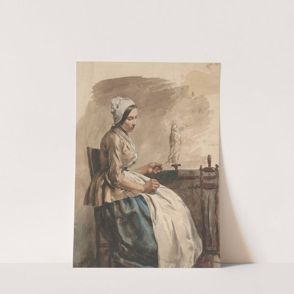 Spinnende jonge vrouw by Jan Weissenbruch