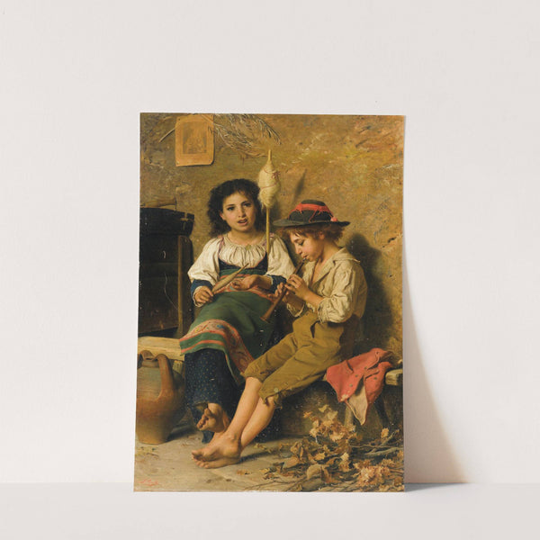 Spinnerin und Flötenspieler by Luigi Bechi