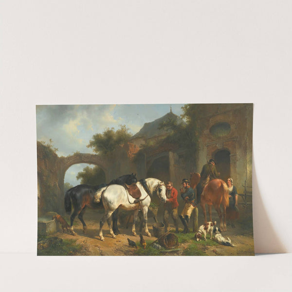 Sportsmen resting outside an inn by Wouterus Verschuur