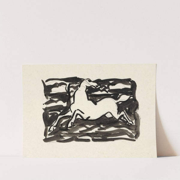 Springend paard met het hoofd naar achteren gedraaid in een kader met op de achtergrond golven. (1937) by Leo Gestel