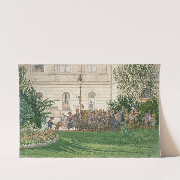 Square de la mairie du 14ème arrondissement, petit défilé, 8 septembre 1918 (1918) by Félix Brard