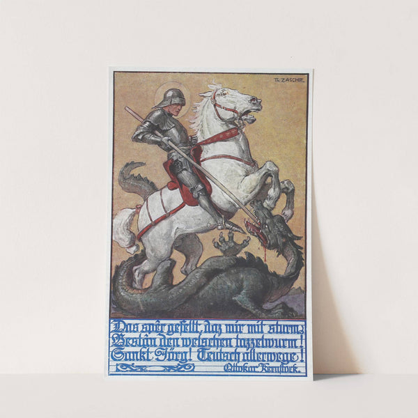 St. Georg bekämpft den Drachen mit Gedicht von Ottokar Kernstock (1915) by Theodor Zasche