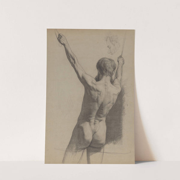 Staand mannelijk naakt met opgeheven armen, op de rug gezien by Jan Veth