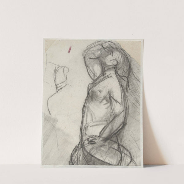 Staand vrouwelijk naakt, omhoog kijkend met de hand boven de ogen by August Allebé