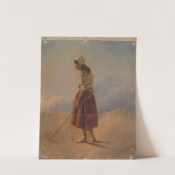 Staande boerenmeisje met stok by Johan Daniël Koelman