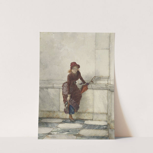 Staande jonge vrouw, tegen muur geleund by Pieter Haaxman