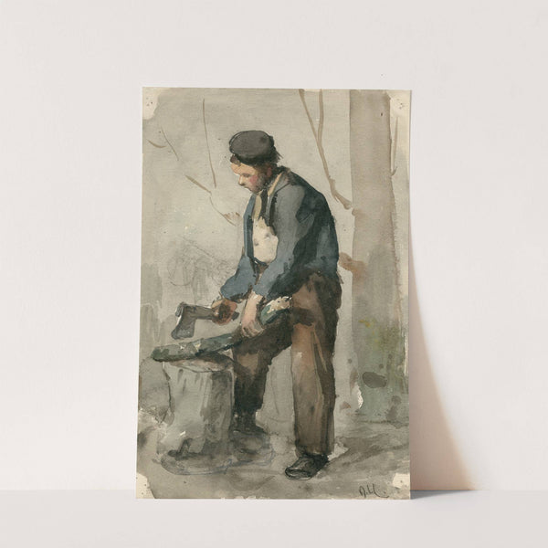 Staande man, houthakkend by Adolf le Comte