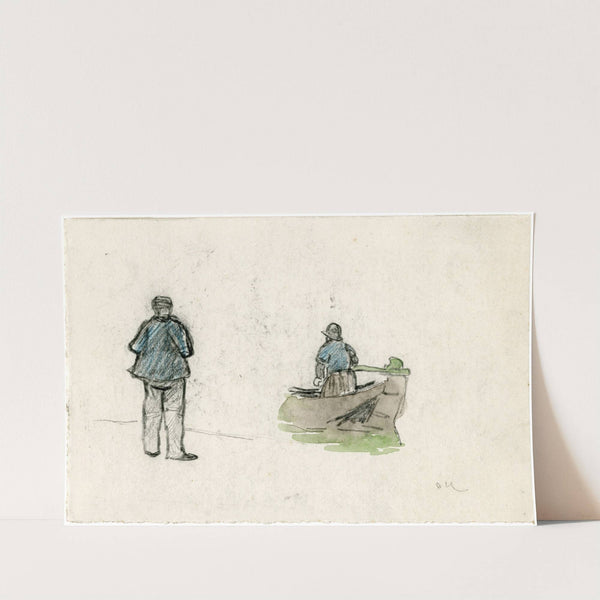 Staande man, visser aan het roer by Adolf le Comte