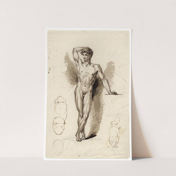 Staande naakte man, leunend: enige vage krabbels by David Humbert de Superville