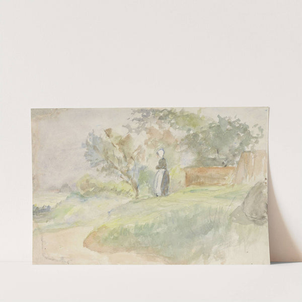 Staande vrouw in een landschap by Jozef Israëls