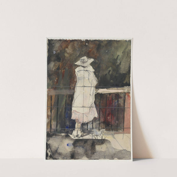 Staande vrouw voor een balustrade, op de rug gezien (1860 - 1921) by Adolf le Comte