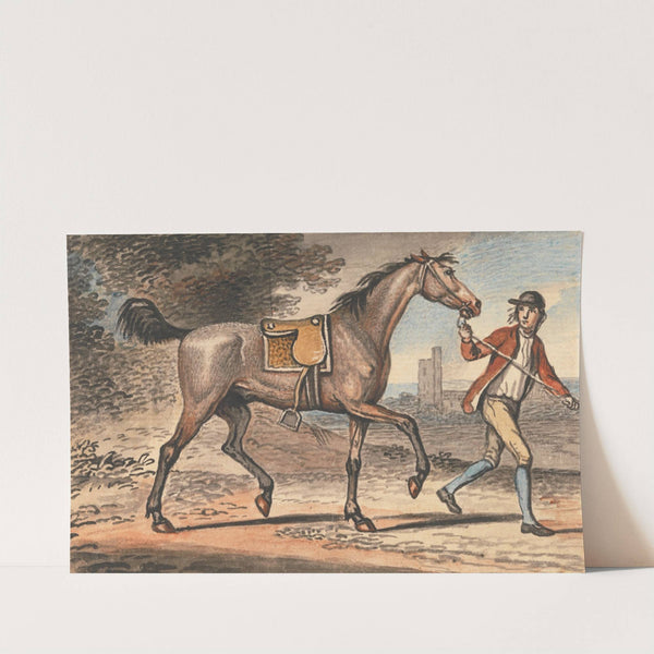 Stable Boy Leading a Trotting Horse in a Landscape with a Castle Tower by John Collet