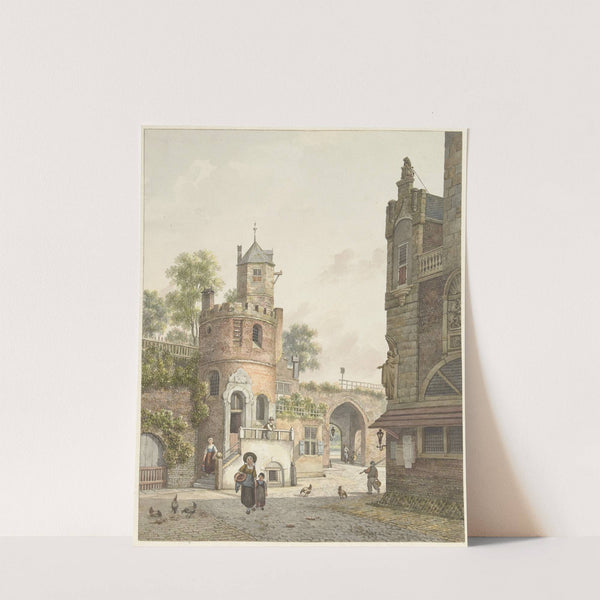 Stadsmuur met een toren en een poort, van binnen gezien by Jan Hendrik Verheijen