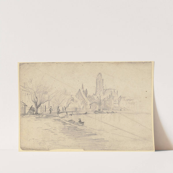 Stadt mit gotischer Kirche am Fluß by Otto Scholderer