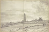 Stadtansicht mit einer Kathedrale und langer Stadtmauer