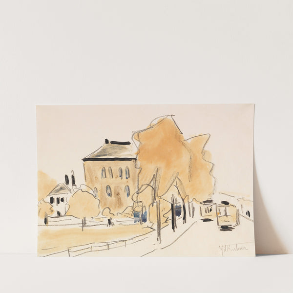 Stadtlandschaft mit zwei Straßenbahnen (Strassenbahn. Berlinerstrasse in Dresden) (1909-1911) by Ernst Ludwig Kirchner