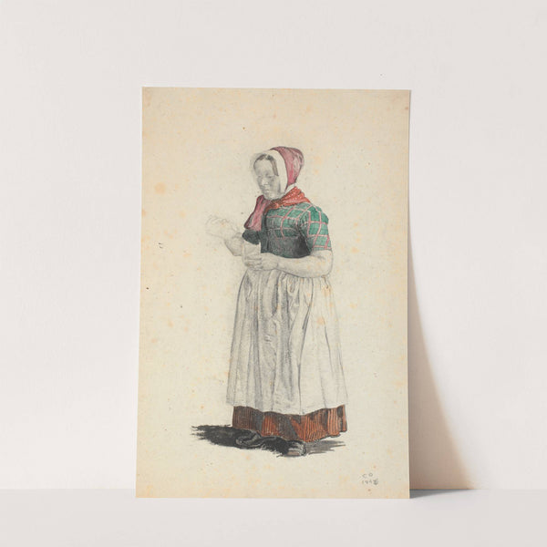 Stående bondekone, der skænker i et glas by Christen Dalsgaard