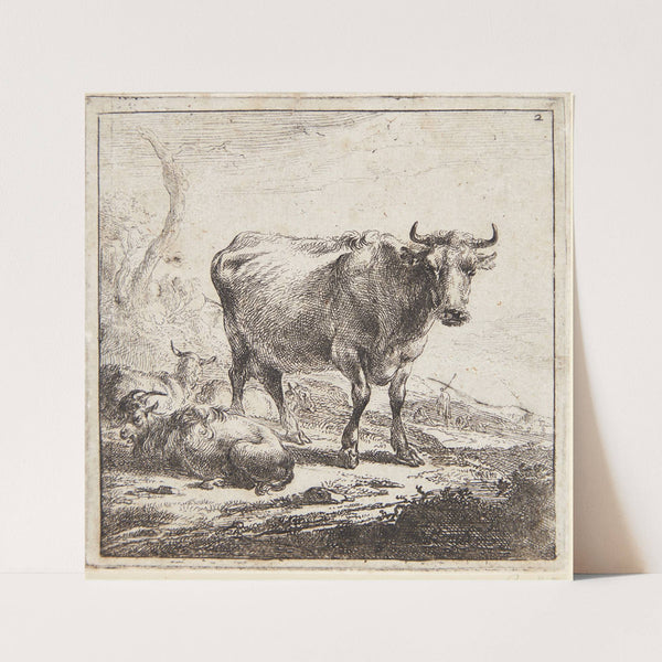 Stående ko og liggende geder og får (1644) by Nicolaes Pietersz. Berchem