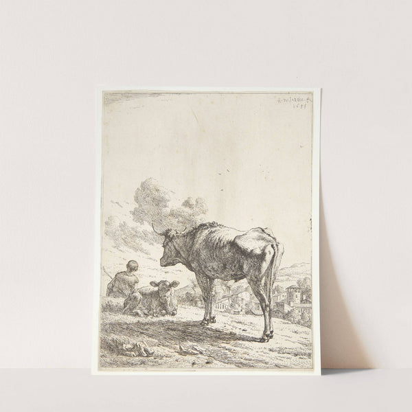 Stående okse og liggende kalv by Karel Dujardin