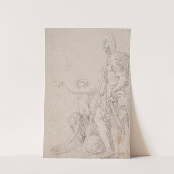 Stående soldat og knælende, pegende yngling by Hendrik Krock