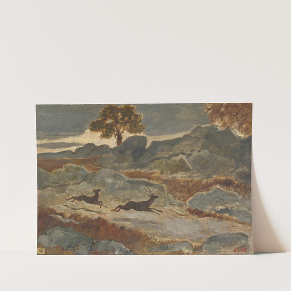 Stag and Doe in Flight by Antoine-Louis Barye