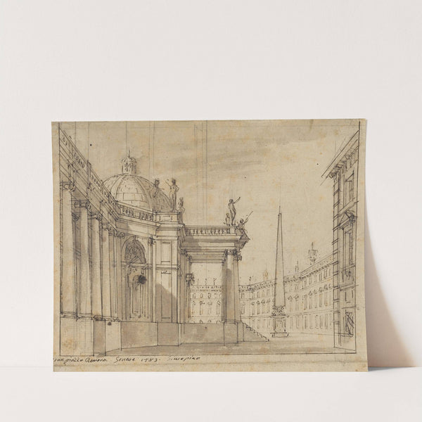 Stage Design - A Piazza with a Domed Church and an Obelisk by Giuseppino Galliari