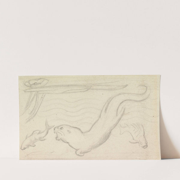 Stained Glass Study, An Otter and Two Fish by Sir John Everett Millais