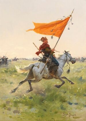 Standartenreiter auf dem Schlachtfeld