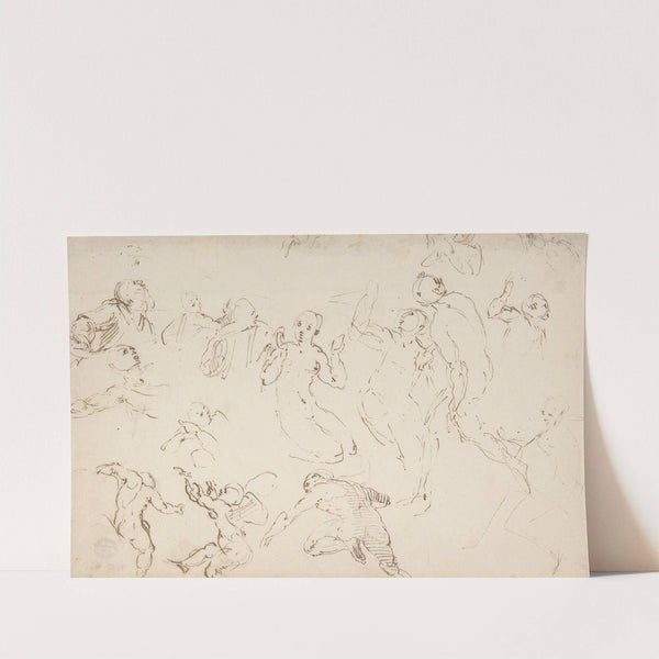 Standing and Kneeling Figures, and Studies of Flying Putti by Francesco Curia