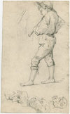 Standing boy with an oboe, three heads