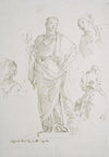 Standing female figure on a pedestal and three studies of heads