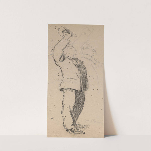 Standing Man Holding a Hat in His Raised Right Hand (1886) by Hans Thoma