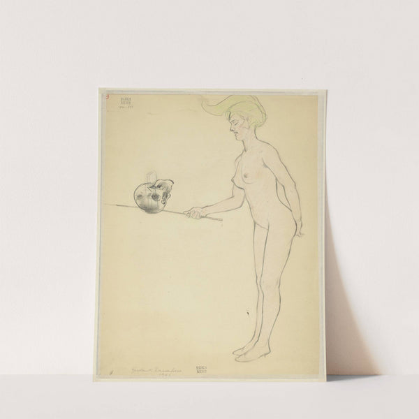 Standing naked woman with a stick and a skull by Armand Rassenfosse