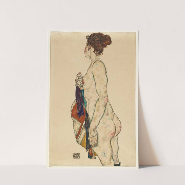 Standing Nude with a Patterned Robe (1917) by Egon Schiele